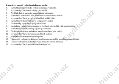 avtomobil yo‘llari arxitekturasi va landshaft — DOCX