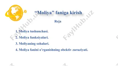 “moliya” faniga kirish — PPTX
