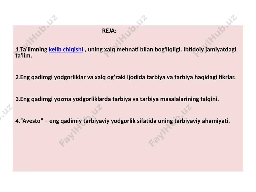 hun jismoniy kuchga ega bo'lmagan keksalar. er.av. birinchi ming yillik oʻrtalarida oromiy yozuvi, makedoniyalik iskandar zabt etilgandan soʻng bir muddat fors mixxat yozuvi bilan birga yunon yozuvi ham qoʻllanilgan. oʻsha davrda xorazm, sugʻd, kushon, run, uygʻur va boshqa yozuvlar paydo boʻldi va bu yuksalish maorif rivojida muhim ahamiyat kasb etdi. insonlar ibtidoiy jamoa topib, asta-sekin turmush tarzini rivojlantirdilar va jahon madaniyatida katta kashfiyotlar qildilar. xitoyda qog'oz ixtirosi, hindistonda o'nlik sanoq tizimining paydo bo'lishi, yer sharini darajalarga, kunni soat, minut va soniyalarga bo'lish mesopotamiyada , o'rta osiyoda hindistonni o'rta er dengizi bilan bog'laydigan karvon yo'li. xitoydan oʻrta osiyo orqali oʻrta yer dengizigacha boʻlgan “buyuk ipak yoʻli”ning yaratilishi kabi muhim voqealar madaniyatning rivojlanishiga, yozuvning keng tarqalishiga sabab boʻldi. taxminan miloddan avvalgi 484-431 yillarda yashagan yunon tarixchisi gerodotning “tarix” asarida qadimgi forslar, saklar va massagetlarning tarbiyaviy qarashlari haqida muhim ma’lumotlar berilgan. jasorat - forslar eng faxrlanadigan narsadir, - deb yozadi olim, - shuning …