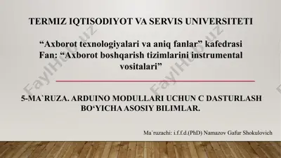 arduino modullari uchun c dasturlash bo‘yicha asosiy bilimlar — PPTX