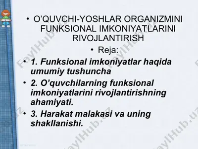 o’quvchi-yoshlar organizmini funksional imkoniyatlarini rivojlantirish — PPT
