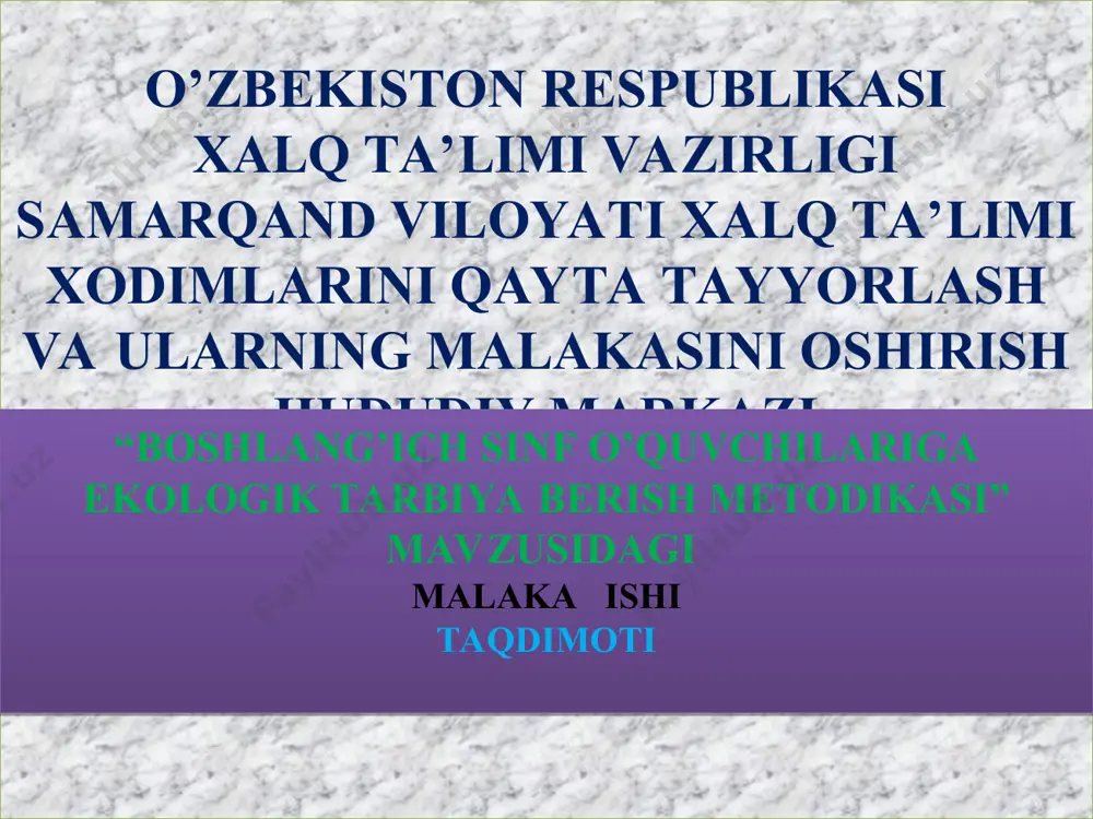 dan erkin bahramand bo’lishlari, mavjud ekologik muammolarni bartaraf etishdir. u esa juda kichik yoshidan boshlab bolalarda ekologik madaniyatni tarbiyalashni taqoza etadi. shuning uchun ham, birinchi prezidentimiz i.karimov manaviyat sohasidagi ishlarimizning pirovard maqsadi “mustaqil dunyoqarashga ega, ajdodlarimizning bebaho merosi va zamonaviy tafakkurga tayanib yashaydigan barkamol shaxs – komil insonni tarbiyalashdan iborat” – degan edi. barkamol inson shaxsi ma’naviy qiyofasidagi ekologik madaniyat alohida ahamiyat kasb etadi. darhaqiqat bu holatlarning ildizi chuqur bo’lganligi sababli hozirgi kungacha ham asoratlari tugagan emas. sanoat korxonalarining chiqindilari, turli ahlatlarning chiqarilayotganligi ekologik muvozanatning buzilishiga sabab bo’lmoqda. mavzuning dolzarbligi: nega ekologik muammoga bu darajada katta e’tibor qaratilmoqda? chunki tabiat bilan inson bir butun bo’lib, u har bir odam va jamiyat uchun yashash manbalaridir. insoniyat yaralibdiki, bu ko’hna zamin ona tabiat ham unga hamohangdir. shuning uchun inson tashqi muhitda vujudga kelgan bog’lanishlarning buzulishiga yo’l qo’ymasligi lozim. muammoning o’rganilganlik darajasi: tabiat muhofazasiga oid tarbiya g’oyalari o’rta asrlarda yashab ijod etgan buyuk …