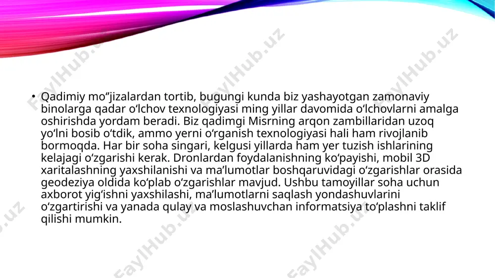 ko‘rsatadi. shuningdek, asboblar tez-tez ishlatishda qulaylik uchun yengil va ko‘chma qilib tayyorlanadi. ushbu turdagi xaritalashning eng muhim afzalliklaridan yana biri real vaqtda va tezkor natijalarni o‘z ichiga oladi. ma’lumotlarni tezda 3d vizual ko‘rinishga aylantira olasiz, natijada natijalarni ko‘rish vaqtini qisqartirish mumkin. rivojlanayotgan yana bir texnologiya — bu 3d lazerli skanerlashning bir shakli lidardir. lidar yorug‘likni aniqlash va o‘zgarishni anglatadi va yerga yoki yaqin atrofdagi narsalarga o‘zgaruvchan masofani o‘lchash uchun ultrabinafsha, ko‘rinadigan yoki infraqizil nurida impulsli lazerdan foydalanadi. mashina lazer maxsus gps qabul qiluvchisi va skanerdan tashkil topgan bo‘lib, ular ma’lumotlarini katta maydonlarda yig‘ish uchun odatda samolyotlar va vertolyotlardan foydalanadilar. ushbu masofadan turib zondlash usuli 3d impuls modellarini yaratish yoki yerning fizik xususiyatlari to‘g‘risida ma’lumotlarni yorug‘lik impulslaridan va havo tizimidan yig‘ilgan boshqa ma’lumotlarni to‘playdi. lidarning bir necha xil turlari mavjud: quruqlik: lidarning bu turi yer yuzini topografik o‘lchovlar orqali xaritada aks ettiradi. 3d o‘lchamli bulutlarni skanerdan raqamli tasvirlar bilan tezda xaritada …