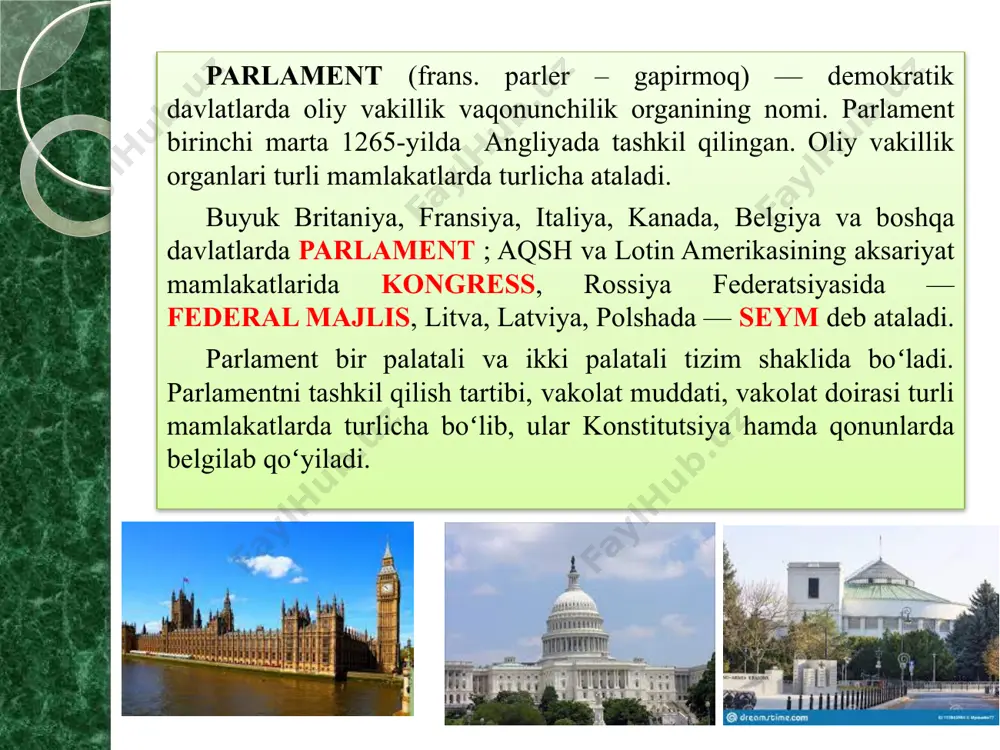 ’zosi bo‘lishi mumkin emas. o‘zbekiston respublikasi oliy majlisi qonunchilik palatasi va senatining birgalikdagi vakolatlari. o‘zbekiston respublikasi oliy majlisining qonunchilik palatasi mutlaq vakolatlari. o‘zbekiston respublikasi oliy majlisining senati mutlaq vakolatlari. 78-modda. o‘zbekiston respublikasi oliy majlisi qonunchilik palatasi va senatining birgalikdagi vakolatlari quyidagilardan iborat: (21 ta) 79-modda. o‘zbekiston respublikasi oliy majlisining qonunchilik palatasi mutlaq vakolatlariga: (5 ta) 80-modda. o‘zbekiston respublikasi oliy majlisining senati mutlaq vakolatlariga: (14 ta) o‘zbekiston respublikasi oliy majlisi qonunchilik palatasi va senatining birinchi majlislari tegishincha qonunchilik palatasiga saylovdan keyin ikki oydan kechiktirmay va senat tarkib topganidan keyin bir oydan kechiktirmay markaziy saylov komissiyasi tomonidan chaqiriladi. o‘zbekiston respublikasi oliy majlisining qonunchilik palatasi majlislari sessiyalar davrida o‘tkaziladi. sessiyalar, qoida tariqasida, sentabrning birinchi ish kunidan boshlab kelgusi yilning iyun oyi oxirgi ish kuniga qadar o‘tkaziladi. o‘zbekiston respublikasi oliy majlisining senati majlislari zaruratga qarab, lekin yiliga kamida uch marta o‘tkaziladi. o‘zbekiston respublikasi oliy majlisi palatalarining majlislari, agar ular ishida barcha deputatlar, senatorlar umumiy …