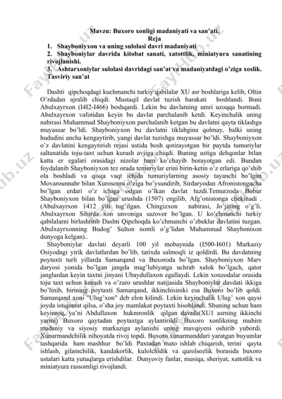 buxoro xonligi madaniyati va san'ati — DOC