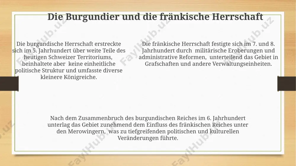 tämme, wie die helvetier, siedelten ab dem 5. jahrhundert v. chr. in der schweiz und prägten die kulturlandschaft mit ihren oppida, befestigten siedlungen, und entwickelten eine eigene metallurgie. die römische eroberung im 1. jahrhundert v. chr. beendete die keltische unabhängigkeit, integrierte aber auch elemente der keltischen kultur in das römische verwaltungssystem. vielen dank für ihre aufmerksamkeit @taqdimot_robot image3.png image4.png