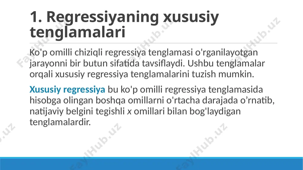 1,053 foizga o'sadi; 2) ichki ishlab chiqarish va ichki bozor iste'moli o’zgarmagan holda zaxiralarning o'zgarishi 1% ga oshganda, import qiymati o'rtacha 0,056% ga oshadi; 3) ichki ishlab chiqarishning hajmi va zaxiralar o’zgarmagan holda ichki iste'mol 1% ga o'sgan holda, tovarlar importi hududlar bo'yicha o'rtacha 1,987% ga oshadi. o'rtacha elastiklik ko’rsatkichlarini bir-biri bilan taqqoslash mumkin va shunga mos ravishda omillarni natijaga ta'sir kuchiga qarab taqsimlanadi. ushbu misolda import qiymatiga eng katta ta'sir tovarlarning ichki iste'moli hajmi, eng kichik ta’sir esa zaxiralarining o'zgarishi ta'minlamoqda. image1.png image2.png image3.png image4.png image5.png image6.png image7.png image8.png image9.png /docprops/thumbnail.jpeg