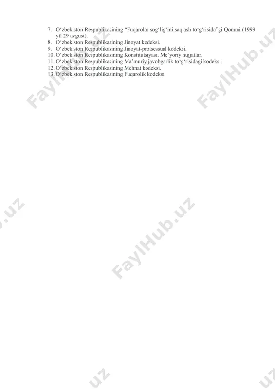 inika xodimlari fuqaro a tushuntirish kerak edi. o‘zbekiston respublikasining "fuqarolar sog‘lig‘ini muhofaza qilish to‘g‘risida" gi qonuniga muvofiq, 14 yoshga to‘lgan va tibbiy yordam so‘rab murojaat qilgan har bir bemor shifokor va sog‘liqni saqlash muassasasini erkin tanlash huquqiga ega. 2. bunday holatda, shaxs klinikaning bosh shifokoriga ushbu manzilda vaqtincha tibbiy yordam ko‘rsatish iltimosi bilan ariza yozishi kerak. vazifa 2. 1. fuqaroning sog‘liqqa bo‘lgan huquqi etarli tibbiy yordam ko‘rsatish, shu jumladan shifokor va sog‘liqni saqlash muassasalarini erkin tanlash huquqini nazarda tutadi. 2. bo‘lim boshlig‘i o‘zbekiston respublikasining"fuqarolar sog‘lig‘ini muhofaza qilish to‘g‘risida"gi qonunining 38-moddasiga binoan bemorning shifokorni erkin tanlash huquqini buzdi. bilim va ko‘nikmalarning boshlang‘ich darajasi talaba bilishi kerak: - fuqarolar sog‘ligini saqlash to‘g‘risidagi qonunchilik asoslarini; - o‘zbekiston respublikasi konstitutsiyasi va uning tarkibini; - konstitutsiyada belgilangan fuqarolarning iqtisodiy va ijtimoiy huquqlari kafolatlari; - konstitutsiyada belgilangan inson huquqlari va erkinliklarining kafolatlari; - tibbiy faoliyatning huquqiy asoslarini belgilovchi qonunlarni; - sud ekspertizasi to‘g‘risidagi qonun tarkibi va …
