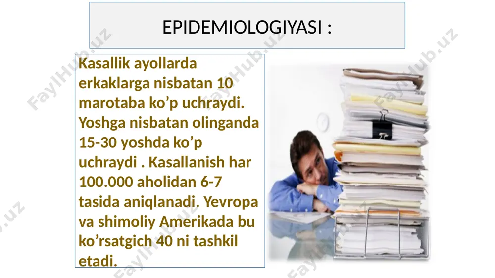 im sistemasining zararlanishi proksimal falangalararo va kaft-barmoq bo’g’imini zararlanishi intensiv og’riq yelka va son suyagini zararlanishi yelka va son suyagi boshchasining aseptik nekrozi mushaklarning zararlanishi mialgiya qo’l barmoqlari kontrakturasi ertalabki karaxtlik polimiozit тқб нинг клиник белгилари тери зарарланиши– 90% беморларда 20-25% ҳолатларда тери синдроми касалликнинг дастлабки белгиси. таянч-ҳаракат тизимининг зарарланиши – артралгиялар – артритлар 90-100% беморларда миалгиялар – 35-45% беморларда юрак зарарланиши – перикардит миокардит либмана – сакс эндокардит панкардит ўпкалар зарарланиши 50-80% - қуруқ ва экссудатив перикардит люпус пневмонит ошқозон-ичак йўллари зарарланиши – 50% ҳолларда буйраклар зарарланиши нефрит минимал пешоб синдроми билан нефрит нефротик синдром билан фаол люпус-нефрит ифодаланган пешоб синдроми билан 1/3 беморларда асаб тизими зарарланиши периферик ва бош миядан чиқувчи нервлар – 1/3 беморларда хорея тиришиш синдроми рухий бузилишлар аффектив синдром органик мия симптомлари skv da aktivlik darajasini belgilovchi klinik- laborator ko’rsatgichlar klinik tana harorati ozish laborator echt gemoglobin terining zararlanishi lyupus kardit lyupus pnevmonit lyupus nefrit …