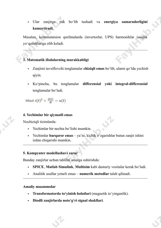 ashda asosiy mezonlardan biridir. sinusoidal va nosinusoidal toklarda ushbu koeffitsientlar har xil bo‘lib, ularni tahlil qilish orqali elektr tizimlarida kuchlanish shaklining aniqligi, energiya samaradorligi va xavfsizlik darajasi baholanadi. zamonaviy elektr qurilmalar va avtomatik boshqaruv tizimlarida bu ko‘rsatkichlarni to‘g‘ri hisoblash ularning xizmat muddati va ishlash ishonchliligini oshirishda hal qiluvchi rol o‘ynaydi. image4.png image5.png image6.png image7.png image8.png image1.png image2.png image3.png /docprops/thumbnail.emf mavzu: davriy nosinusoidal tok zanjirlarida quvvat, amplituda va shakl koeffistientlari.