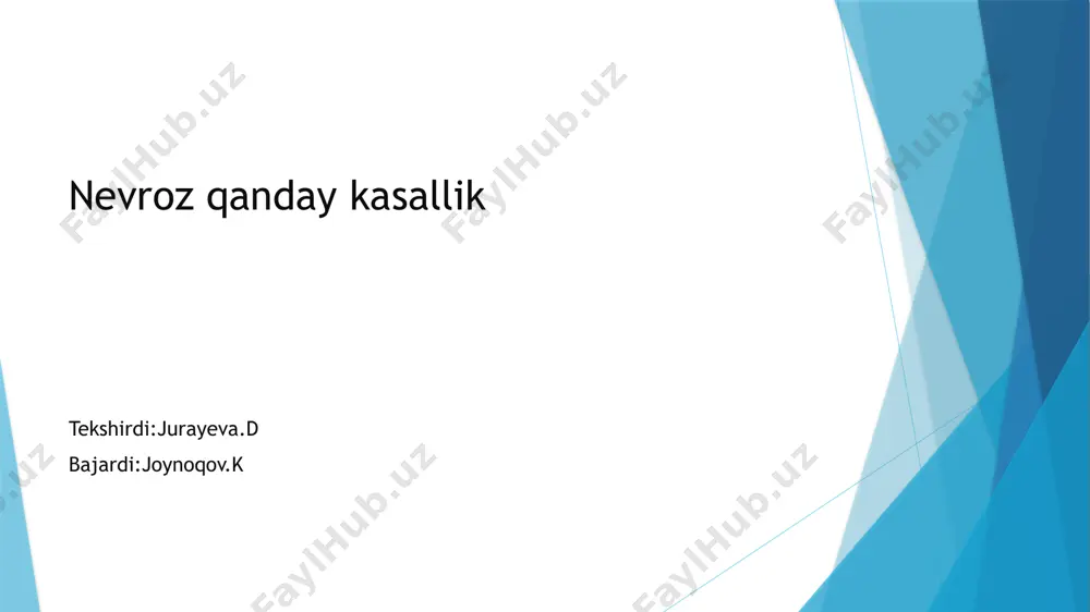 3 ta — isteriya, nevrasteniya va psixasteniya (miyadan ketmaydigan holatlar) turi farqlanadi shuningdek, oliy nerv faoliyati ojizroq kishilar shunday faoliyati kuchli kishilarga nisbatan nevrozga koʻproq moyil boʻladilar. bundan tashqari, birinchi signal sistemasi yuqoriroq boʻlgan kishilarda — isteriya, ikkinchi signal sistemasi kuchliroq boʻlganlarda esa miyadan ketmaydigan holatlar nevrozi koʻproq uchrashi isbotlangan. bular aralash nevrotik holatlar koʻrinishida ham namoyon boʻlishi mumkin. nevrozni davolashda psixogen omillarni bartaraf etish zarur. dori-darmonlar bilan birga psixoterapiya ham muhim ahamiyatga ega. «nevroz» atamasi 1790-yillardan boshlab juda faol qo‘llanib kelinmoqda va ayniqsa bu mashhurlikka o‘zining butun psixoanaliz izlanishlarini shu asosida qurgan zigmund freydning yengil qo‘li sabab bo‘lgan deyish mumkin. xx asr psixiatr va psixoterapevtlari vahima oshishi, fobiyalar, jazava, kuchli tushkunlik bilan aloqador bo‘lgan turli xildagi psixik, hissiy-emotsional va jismoniy holatlarni ushbu so‘z bilan ifodalashgan. biroq, nevroz 1994 yilda yangilangan «ruhiy buzilishlarga oid tashxis va statistik qo‘llanma»sida (dsm‑iv dsm‑iv ) mustaqil tashxislar qatoridan olib tashlangan. nevrozni qanday payqab olish …