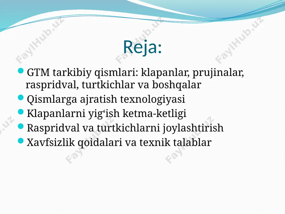va vali yuqorida joylashgan, klapanlari dvigatelning ko‘ndalang yuzasiga nisbatan «v» shaklidagi ko‘rinishda. taqsimlash vali quyma usul orqali kulrang cho‘yandan tayyorlangan va u to‘rtta tayanch bo‘yini va oltita mushtchaga egadir. 1-rasm. gaz taqsimlash mexanizmi. 1-koromislo o`qi; 2-koromislo; 3-taqsimlash vali; 4-chiqarish klapani; 5-kiritish klapani; 6-yo`naltiruvchi vtulka; 7-prujina; 8-prujina tayanchi; 9-rostlovchi vint; kiritish va chiqarish klapanlarining koromislosi bir xil bo‘lib, kulrang cho‘yandan quyib tayyorlangan. koromislo yelkalarining nisbati 1,25:1 ga teng. koromisloning taqsimlash validagi mushtchalar bilan ilashadigan yuzalari hrc 50 qattiqlikga ega. koromisloni kalta yelkasining uchida klapan yuritmasidagi issiqlik tirqishini rostlashga mo‘ljallangan tayanch bolti mavjud. ikkita o‘qning har biriga klapanlarning koromislosi uchtadan qilib, vtulkasiz o‘rnatilgan. koromislo o‘qida moy chiqishi uchun uchtadan teshigi mavjud. chap va o‘ng tarafda joylashgan koromislo o‘qidagi moylash teshiklari bir-biridan farq qiladi, shu sababli koromislo o‘qlarini yechib qayta qo‘yishda shunga ahamiyat berish kerak. tico avtomobilida klapanlar silindr kallagida ikkita tekislikda 21 burchak ostida, (m-412) da esa-52 burchak ostida joylashgan. termik ishlov …