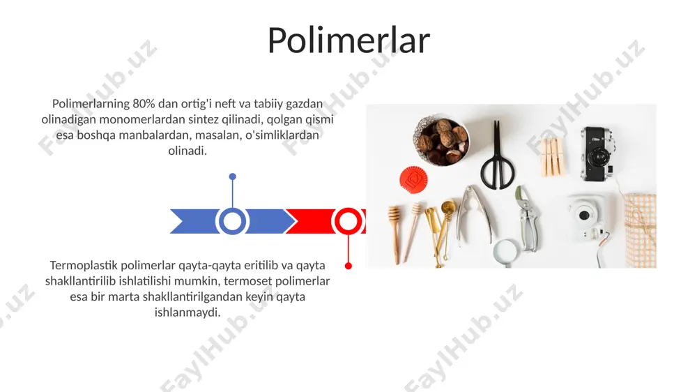 nlarning erkin harakatlanishi bilan bogʻliq boʻlib, mis kabi baʼzi metallar 5,9 x 10^7 s/m ga yaqin juda yuqori oʻtkazuvchanlikka ega. to'qimalar to'qimalarning 30% dan ortig'i tabiiy tolalar, masalan, paxta, jun va zig'irdan iborat bo'lib, ularning mustahkamligi va nafas olish xususiyatlari bilan ajralib turadi. aralash to'qimalar tabiiy va sintetik tolalarni birlashtirib, 2:1 yoki 1:2 nisbatda ishlab chiqariladi, bu esa mahsulotning sifatini va xususiyatlarini yaxshilaydi. smart materiallar aqlli materiallar o'z xossalarini tashqi stimullar, masalan, harorat (30°c dan yuqori), elektr maydoni yoki magnit maydoniga qarab o'zgartirishi mumkin, bu esa ularni turli xil dasturlar uchun moslashuvchan qiladi. piezoelektrik aqlli materiallar mexanik stressga duchor bo'lganda elektr energiyasi hosil qiladi va aksincha, ularning samaradorligi 20% dan 80% gacha o'zgarib turadi. e'tiboringiz uchun rahmat @taqdimot_robot image4.jpg image5.jpg image6.jpg image7.jpg image8.jpg image9.jpg image10.jpg image11.jpg image12.jpg image13.jpg image14.jpg image15.jpg image1.jpeg image2.jpeg