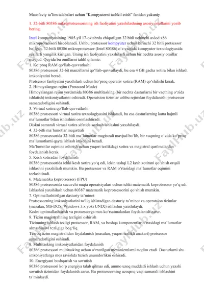 32-bitli 80386 mikroprotsessori — DOCX