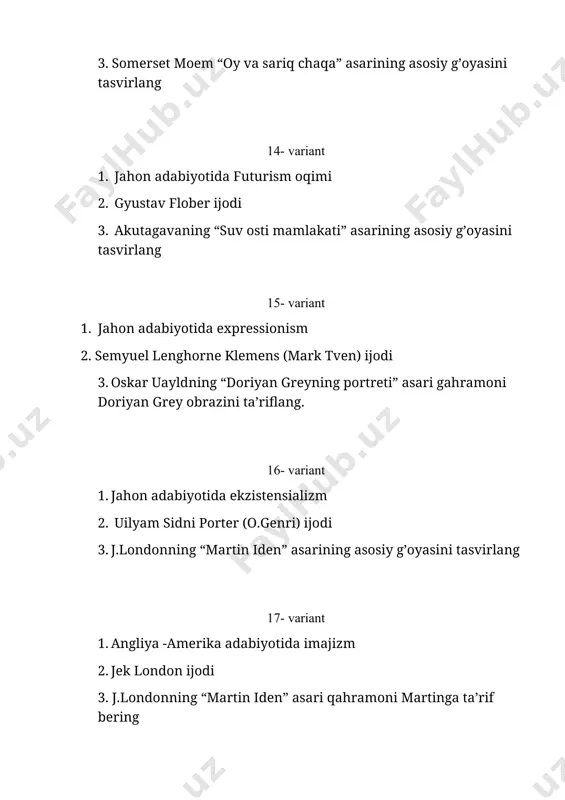 "jahon adabiyoti" fanidan yakuniy nazorat variantlari - Page 4