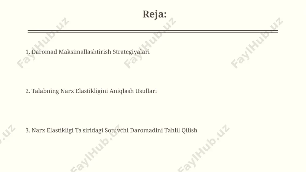a elastiklik 50-75 birlik oralig‘ida aniqlanadi, bu esa aniqroq natijalar beradi. logarifmik usul, murakkabroq bo‘lsa-da, kichik narx o‘zgarishlarini aniqroq hisoblash imkonini beradi, masalan, 0,1% dan 0,5% gacha bo‘lgan o‘zgarishlarni samarqand viloyatida tahlil qilishda. xulosa va tavsiyalar samarqand viloyatida o'tkazilgan so'rovnomalar 200 dan ortiq respondentni qamrab oldi va narx sezgirligining turli mahsulotlar bo'yicha farq qilishini aniqladi, masalan, hashamatli buyumlarga nisbatan yuqori. tahlillar shuni ko'rsatdiki, 5% dan kamroq narx o'zgarishi sotuvlarga sezilarli ta'sir ko'rsatmaydi, lekin 15% dan yuqori o'sish esa, o'zbekiston bo'ylab 40% gacha daromad pasayishiga olib kelishi mumkin. talabning narx elastikligiga ta’sir etuvchi omillar talabning narx elastikligiga mahsulotning almashtiriladiganligi darajasi katta ta’sir ko‘rsatadi; masalan, 2023 yilda toshkentda 10 xil choy navi mavjud bo‘lsa, narx oshishiga talab sezgirroq bo‘ladi. vaqt omili ham ahamiyatga ega; masalan, benzin narxi samarqandda birdaniga 30% ga oshsa, qisqa muddatda talabning elastikligi past, ammo uzoq muddatda yuqori bo‘ladi. narxlash siyosatining ahamiyati 2022 yilda andijon viloyatida o'tkazilgan so'rov natijalariga …