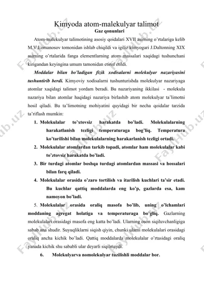 kimyoda atom molekulyar ta'limot — DOC