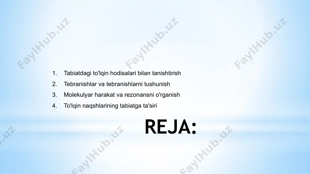 an biri molekulalarning tebranishi bo'lib, atomlar energiya to'lqinlarini yaratish uchun sinxron harakat qiladi. molekulyar harakatni o'rganish orqali biz atomlarning murakkab raqsi haqida tushunchaga ega bo'lishimiz va ularning barcha materiyaning asosini tashkil qilish uchun qanday o'zaro ta'sirini tushunishimiz mumkin. rezonans bu jarayonda asosiy rol o'ynaydi, kuchli energiya maydonlarini yaratish uchun tebranishlarni kuchaytiradi. to'lqin hodisalarini molekulyar darajada tushunish texnologik taraqqiyot va ilmiy yutuqlar uchun imkoniyatlar dunyosini ochadi. molekulyar tebranish va rezonans kuchidan foydalanib, biz energiyani turli ilovalar uchun manipulyatsiya qilish va ishlatishning yangi usullarini ochishimiz mumkin. to'lqin naqshlarining tabiatga ta'siri venus is the second planet from the sun mercury is the closest planet to the sun jupiter is the biggest planet of them all 1 2 3 vibratsiyali molekulalarning harakatini tahlil qilish tabiatdagi to'lqin hodisalari kuzatilishi mumkin bo'lgan hodisalarning keng doirasini o'z ichiga oladi, eng asosiylaridan biri molekulalarning tebranishidir. tebranish molekulalarining xatti-harakatlarini o'rganish orqali biz to'lqin dinamikasining asosiy tamoyillari haqida tushunchaga ega …