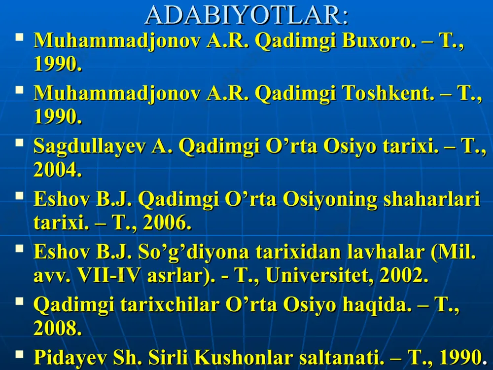 ng avvalgi maydonining uchdan bir qismida hayot yangidan boshlanadi. ayrim mahallalar qabriston tagiga qolib ketadi. milodiy iii asrda olviya shahridagi hayot gotlarning bosqini natijasida butunlay vayronaga aylanadi olviya shahri atroflari yunonlarga qarashli bepoyon g’alla maydonlaridan iborat bo’lib, aholisi asosan don yetishtirish va eksporti bilan mashg’ul bo’lgan olviya uzoq shimoliy hududlargacha savdo aloqalarini olib borganligini tarixiy manbalar va ashyoviy topilmalar tasdiqlaydi. olviyada ishlangan buyumlar kiyev va poltava hududlaridan topilgan bo’lsa, shuningdek bu yerdan volga bo’yi hududlariga olib boruvchi karvon yo’li boshlangan arxeologik tadqiqotlar jarayonida turar-joy, xo’jalik binolari bilan birga savdo markazi qoldiqlari ham ochib o’rganilgan. bu yerdan 700 ga yaqin tanga-chaqalar topilgan ilk olviya tangalari mil. avv. vi-v asrlarda paydo bo’lgan. ularda asosan delfinga tashlanayotgan burgut tasvirlangan. xersones хеrsonesga mil. avv. 422 - 421 yillarda asos solingan. uning hududi hozirgi sevastopol shahri atroflariga to’g’ri keladi xersonesdagi dastlabki arxeologik izlanishlar 1827 yildan boshlangan. 1890 - 1907 yillar oralig’ida k.k. kostsyushko-valyujinich tomonidan olib …