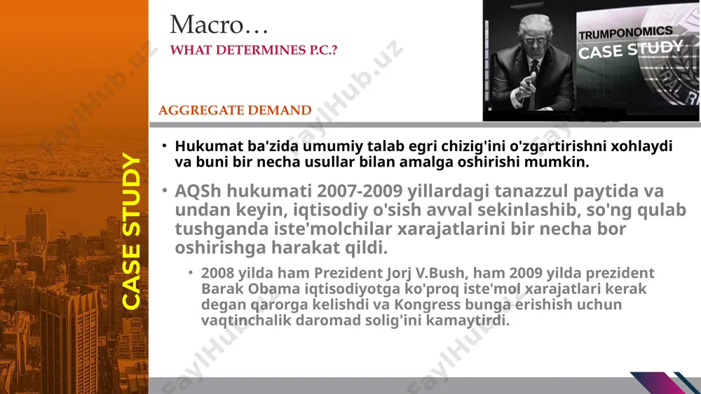 6000 dollar miqdoridagi bir martalik mukofot, bu joriy yilgi daromadni 6000 dollarga ko'paytiradi deb taxmin qiling. foydalanish imkoniyatlari barcha bonuslarni gavayiga sayohatga sarflash. joriy iste'mol oshadi ammo, tejashda hech qanday o'zgarish bo'lmaydi, shuning uchun kelajakda iste'mol o'zgarishsiz qoladi. shu bilan birga, iste'molni yumshatuvchi motiv sabab - … so, why did j. kennedy`s policy work? marginal propensity to consume macro… consumption and saving kutilayotgan kelajakdagi daromadlardagi o'zgarishlarning ta'siri bugungi iste'mol qarorlari nafaqat joriy daromadga, balki kelajakdagi daromadga ham bog'liq bo'lishi mumkin. taxmin qilaylik, joriy yil davomida 6000 dollarlik bonus o'rniga, kelgusi yilda 6000 dollar (soliqlar to'langandan keyin) bonus olinadi. ushbu ma'lumot hozirgi iste'mol va tejashga qanday ta'sir qiladi? joriy daromadning o'zgarishi yo'qligi sababli iste'molda o'zgarish bo'lmaydi va tejash ham o'zgarmaydi yoki, agar qarorlar iste'molni yumshatuvchi motiv bilan boshqarilsa kelajakdagi iste'mol bilan bir qatorda joriy iste'molning ko'payishi. (1000 dollar miqdoridagi "dissave") so, why did j. kennedy`s policy work? macro… consumption and saving …