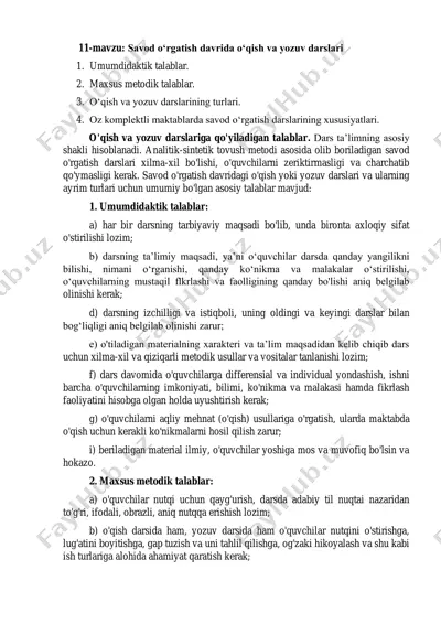 savod o‘rgatish davrida o‘qish va yozuv darslari — PDF