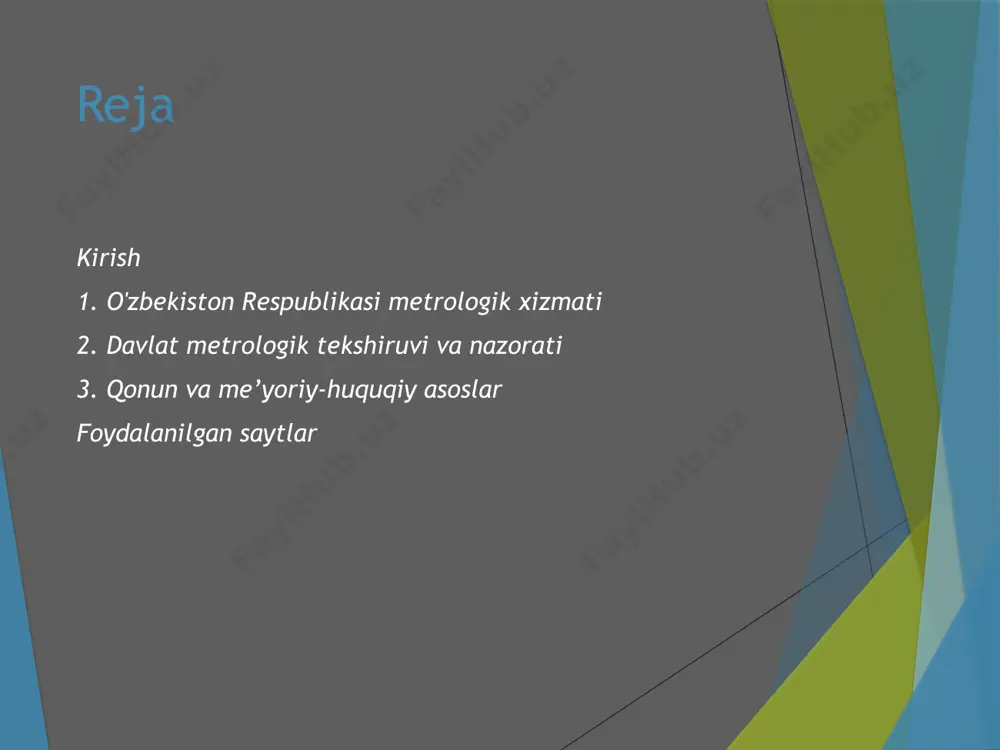h va ilmiy-uslubiy hamjihat harakatlanishlarni amalga oshirish; davlat metrologik tekshiruvi va nazoratini amalga oshiradi. davlat metrologik tekshiruvi va nazorati sog'liqni saqlash, veterenariya, atrof muhitni asrash; moddiy qadriyatlar va energetik zahiralar hisobi; savdo-tijorat, boj, pochta va soliq operatsiyalarini o'tkazish, telekommunikatsion xizmatlar ko'rsatish; zaharli, tez alangalanuvchi, portlovchi va reaktiv moddalarni saqlash, tashish hamda yo'qotish; davlat mudofaasini ta'minlash; image1.jpeg image2.jpeg image3.jpeg image4.jpeg image5.jpeg image6.jpeg image7.jpeg image8.jpeg /docprops/thumbnail.jpeg