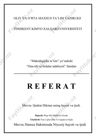 hamza hakimzoda niyoziy hayoti va ijodi — DOCX