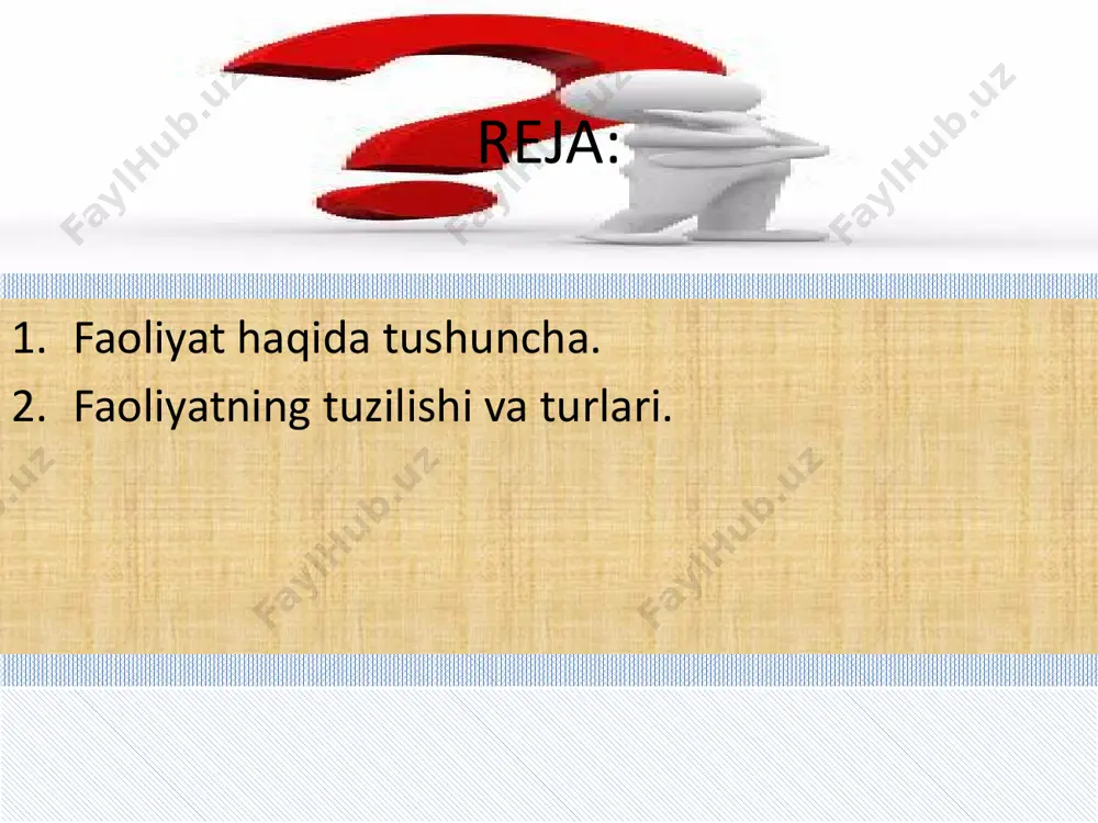 baxt va mamnunlik hissi oshadi; o`zida ishonchi ortadi; motivatsiyasi oshadi; stress kamayadi; ijodkorlik va rivojlanish kuchayadi; ijtimoiy hayot faolroq bo`ladi. agar inson faoliyat bilan shugʻullanmasa, 1. psixologik oqibatlar: bo‘shliq va maqsadsizlik hissi – inson maqsadsiz qoladi, hayotining mazmuni yo‘qoladi. depressiya va tushkunlik – foydali ish bilan shug‘ullanish ruhiy barqarorlikni ta’minlaydi; faoliyatsizlik esa ruhiy tushkunlikka olib kelishi mumkin. o‘z-o‘zini qadrlash pasayadi – inson o‘zini keraksiz, ojiz deb his qiladi. motivatsiya yo‘qoladi – faoliyatsizlik odat tusiga kirib, hayotga nisbatan befarqlik paydo bo‘ladi. 2. jismoniy oqibatlar: sog‘liq yomonlashadi – jismoniy faollik yo‘qligi yurak-qon tomir, mushak va suyak tizimlariga salbiy ta’sir qiladi. uyqu buzilishi – faoliyat va jismoniy harakat uyquga ham ijobiy ta’sir qiladi; ularning yo‘qligi esa uyqu muammolariga olib keladi. energiya yetishmasligi – faol bo‘lmagan odam o‘zini doimiy holda charchagan, loqayd his qiladi. 3. ijtimoiy oqibatlar: yakkalanish (izolyatsiya) – faoliyat ko‘pincha odamlar bilan muloqotni o‘z ichiga oladi; undan chetlanish ijtimoiy yakkalanishga olib keladi. …