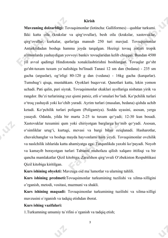 akillari uchun xarakterlidir. tana tuzilishi ancha zich bo‟lib, boshi biroz kichik, bo’yni kaltava tumshug`i biroz qavariq (bo’rtiq) bo’lishiga qaramai kuchlidir. u ko’proq dag`al o‟simlik oziqlarini yer yuzasidan tutishga, topishga va daraxt – butalardan olishga moslashgan. qanotlari kalta vakeng bo‟lib tezlik bilan tik ko’tarilishiga ancha qulaylik tug`diradi. bu xolat quruqlikdagi, ayniqsa o’rmonda yashovchi qushlar uchun muhimdir. tovuqsimonlarning uchishi ancha tez, ammo og`ir bo’lib ko’p vaqt qisqa masofada namoyon bo’ladi. uzoq masofada uchish migrant turlarga xos bo‟lib, masalan bedanaga xosdir. bedananing qanoti boshqa tovuqsimonlarnikidan tuban bo’lmasligi bilan ajralib turadi. u biroz o’tkirroqdir. odatda qush uchganda birdan tovush bilan ko’tariladi. malum balandlikga yetgach to’g`riсhiziq bo’yicha uchadi. bu vaqtda parvoz va qanotlar qoqishi navbatlashib turadi.tovuqsimonlarning oyoqlari o’rtacha uzunlikda bo’lib mustahkam kuchli kalta barmoqlio’tkir, tirnoqlidir. bular yordamida ko’pchilik turlari ovqatlik izlab yer yuzni tirnaydi, kovlaydi. ayrim tovuqsimonlarda (qirlarda) barmoq chetlari bo’ylab shox plastinkalar bo’ladi. bular daraxt shoxasida saqlanishda qor qoplamli yerda yurish uchun muhim ahamiyatli. …