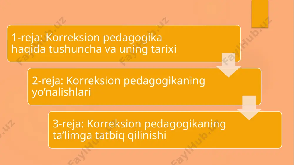 gi va shaxsini rivojlantirish jarayonini boshqarish mohiyati, qonuniyatlarini o’rganuvchi fan ekanligi qayd etiladi. ana shu lug’atda «korrektsion pedagogika»ning jismoniy yoki psixik kamchilikka ega, maxsus, individual tarbiyalash va o’qitish metodlariga muhtoj bo’lgan, sog’lig’i imkoniyatlari cheklangan bolaning individualligi va shaxsini rivojlantirish jarayonini boshqarish mohiyati, qonuniyatlarini o’rganuvchi fan ekanligi qayd etiladi. korrektsion pedagogikaning asosiy maqsadi - belgilangan (normal) va (mavjud kamchilik) faoliyat o’rtasidagi nomuvofiqlikni yo’qotish yoki kamaytirishdan iborat. korreksion-pedagogik faoliyat yaxlit ta’lim jarayonini qamrab oluvchi hamda murakkab psixofiziologik va ijtimoiy-pedagogik chora- tadbirlarning amalga oshirilishini nazarda tutuvchi pedagogik tizim diagnostika korrektsion, korrektsion-rivojlantiruvchi, korrektsion- profilaktik faoliyatlar bilan birqatorda tarbiyaviy va korrektsion-o’qitish, psixokorrektsion faoliyatni ham amalga oshirilishini ta’minlaydi. korrektsion-pedagogik faoliyat maxsus ta’lim dasturiga muvofiq mutaxassislar yordamida anomal o’quvchilarni o’qitish, tarbiyalash va rivojlantirishga yo’naltirilgan yaxlit jarayon. korrektsion pedagogikaning asosiy vazifalari. turli kategoriyali anomal bolalarni rivojlantirish, o’qitish va tarbiyalashning umumiy qonuniyatlari mavjud. korrektsion pedagogikaning asosini anomal bolalarni har tomonlama, fiziologik va psixologik o’rganish tashkil etib, uning vazifalari sirasiga …