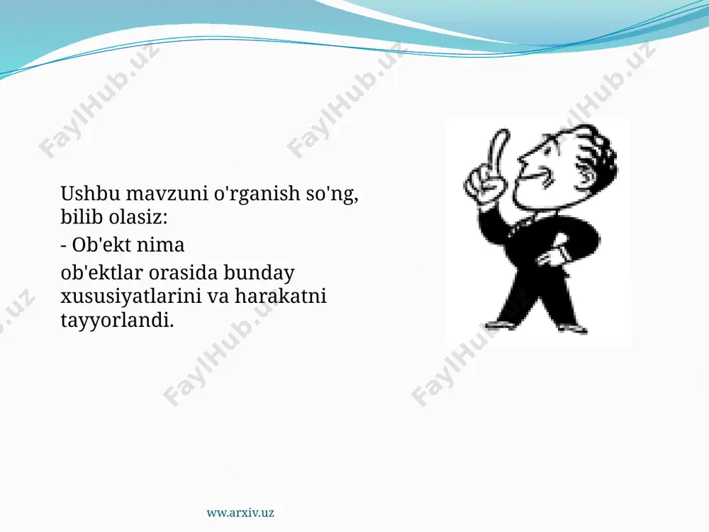 svirni tasavvur. va siz so'z "barg" deydi - va barglari uchib, aylanishmoqda. va, aslida, go'yo, siz kuz qarang: yellow garden va nam o't. (agnes barton. "cinas") va ob'ekt nomi sizga notanish bo'lsa? keyin bunday hokazo shakli, rangi, foydalanish sohasida, maqsad, deb boshqalardan bu ob'ekt ajrata bo'ladi qo'shimcha xususiyatlari, ehtiyoj ob'ekt aniqroq va batafsil bayoni oson u o'rganishdir, amalga oshiriladi. boshqa bitta kitob ajratish uchun, bu nom, yozuvchi, sahifalar sonini, va boshqa xususiyatlarini belgilash uchun zarur. boshqa so'zlar bilan aytganda, u o'ziga xos xususiyat qadriyatlarini ko'rsatish uchun zarur bo'ladi. muayyan qiymati vakili mumkin ob'ekt mulkiy, ko'pincha, bir parametr sifatida yuritiladi. miqdoriy xususiyatlarini (og'irlik, yoshi, hajmi), deb nomlangan qiymati tavsif parametrlarining. ob'ekt (rang, shakl, ta'mi) sifat xususiyatlarini tasvirlab parametrlar xususiyatlarini deyiladi. options - ob'ekt xususiyatini xarakterlaydi va turli qiymatlarni olmoq belgi yoki son. ww.arxiv.uz 2. xususiyatlari va ob'ekt parametrlari ularning o'ziga xos qadriyatlarini aniqlash qiyin, chunki ob'ektlarini ba'zi xususiyatlari, parametrlarni deyilmaydi. mehribonlik, …