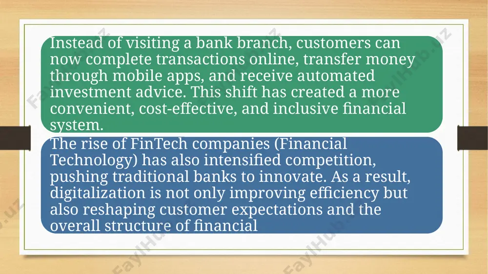 ersecurity threats financial institutions are prime targets for hackers. cyberattacks can lead to stolen funds or compromised customer data. 2. data privacy concerns financial platforms collect large amounts of personal data. if not properly protected, this data can be leaked or sold. 3. regulatory uncertainty digital finance evolves faster than regulations. governments struggle to create laws for cryptocurrencies, ai, and digital banking. 4. digital divide some regions or people (especially in rural areas or among the elderly) may lack internet access or digital literacy. this can increase inequality in access to financial services. 5. technology dependence overreliance on digital systems means that outages or glitches can cause major disruptions. for example, if a mobile banking app crashes, users may not access their money. in conclusion, the digitalization of finance is fundamentally changing how people and businesses inte challenges include cost savings, better accessibility, and broader financial inclusion.key benefits like cybersecurity …