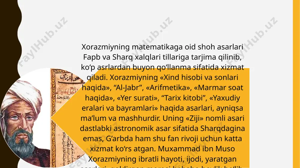ing hukmdor va olim boʻlishini bashorat qiladi. temur ushbu xushxabar tufayli mordin qalʼasi qamalini toʻxtatadi va uning xalqiga yuklangan tovonni bekor qiladi. yangi tugʻilgan nabiraga muhammad taragʻay ismi beriladi. 1417–1420-yillarda samarqanddagi registon maydonida madrasa qurdirdi va koʻplab islom astronomlari va matematiklarini oʻqishga taklif qildi. ulugʻbekning astronomiya boʻyicha eng mashhur shogirdi ali qushchi boʻlib, uni “farzandi arjumandim”, yaʼni “aziz farzandim” deb atagan. aslida ali qushchi uning farzandi emas, shogirdi boʻlib, ilm sohasida ustoziga abdulatif va abdulazizlardan, yaʼni oʻz farzandlaridan ham sodiq va vafodor edi. shuning uchun ham ulugʻbek unga oʻz oʻgʻlidek qarardi. qozizoda rumiy ulugʻbek madrasasining eng koʻzga koʻringan muallimi boʻlgan va keyinchalik bu oʻringa astronom jamshid al-koshiy kelgan. ulugʻbek ilm-fan olamida buyuk astronom sifatida mashhur. bu borada u amalga oshirgan eng buyuk ish “ziji jadidi koʻragoniy” deb nomlangan astronomik jadval sanaladi. ulugʻbek tibbiyot va musiqaga ham qiziqqan, sheʼrlar ham yozgan. alisher navoiyning “majolis un-nafois” asarida uning sheʼrlaridan namunalar keltirilgan. davlat …