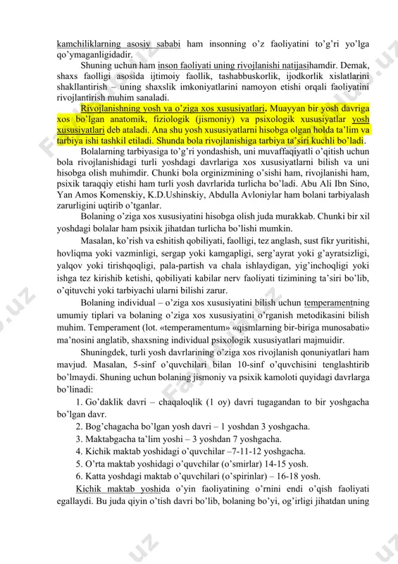 uqori bo’ladi. faoliyat o’zi nima? faoliyat shaxs tomonidan tabiiy va ijtimoiy hayotni maqsadga muvofiq tashkil etiluvchi kundalik, ijtimoiy yoki kasbiy harakatlarning muayyan shakli, ko’rinishi. insonning qobiliyati va yoshi u tomonidan tashkil etilayotgan faoliyat mohiyatiga ko’ra belgilanadi. faoliyat jarayonida inson shaxsi, har tomonlama va bir butun, yaxlit holda rivojlanadi. lekin faoliyatni maqsadga muvofiq amalga oshirishi uchun uni to’g’ri tashkil etish lozim. lekin ko’p holatlarda shaxsning rivojlanishi uchun imkoniyatlar yaratilmaydi, tarbiyalanuvchilarning ijtimoiy mehnat, bilish faoliyatlari cheklangan bo’ladi. o’smir va o’spirinlar faoliyatining asosiy turlariga o’yin, o’qish va mehnat kiradi. ular yo’nalishiga ko’ra bilishga doir, ijtimoiy, sport, badiiy, texnik, hunarmandchilik hamda shaxsiy qiziqishga ko’ra tanlangan sohalardan iborat. faoliyatning asosiy turi – muloqotdir. faoliyat faol va passiv bo’lishi mumkin. o’smir faoliyati muhit va tarbiya ta’sirida faollashishi yoki susayishi mumkin. inson shaxsining rivojlanishida uning butun vujudi bilan sevib, o’z imkoniyatlarini namoyon etib, mehnat qilish, o’zini shaxs sifatida ko’rsata olishi unda o’z faoliyatidan qoniqish hosil qiladi. uning …