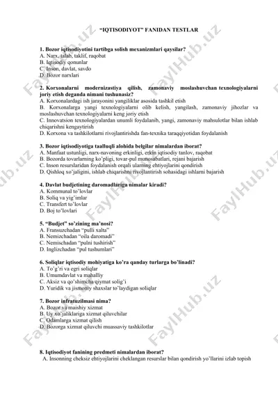 iqtisodiyot fanidan testlar — DOC