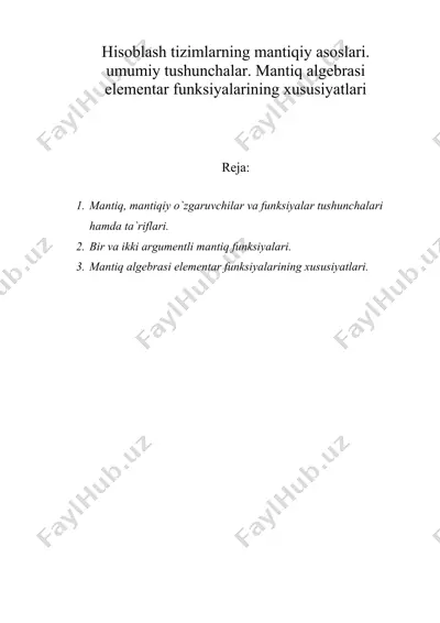 hisoblash tizimlarning mantiqiy asoslari — DOC