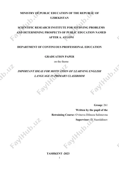 graduation paper on "important ideas for motivation of learning english language in primary classroom" — DOC