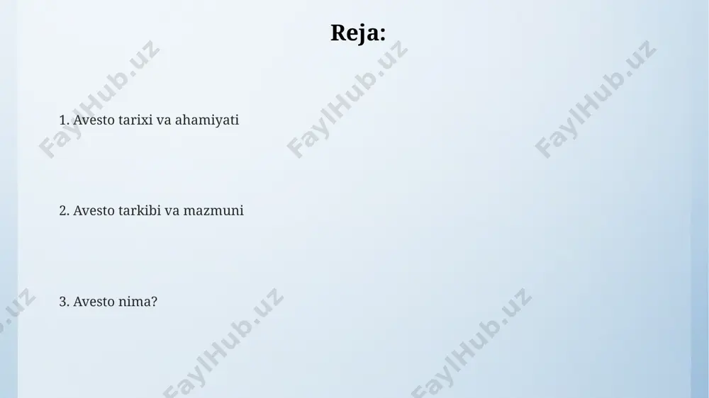 husrav, urux, xurram, xurmat, farovonlik) ga intilishni va ahlok, adolat tamoyillariga amal qilishni targ‘ib qiladi. avesto dinining asosiy qoidalari orasida yaxshilik qilish, yolg‘on gapirmashlik, poklik va tabiatni hurmat qilish kabi 3 ta asosiy tamoyilni ajratish mumkin. avesto tarixi avesto matnlarining eng qadimgi qismlari miloddan avvalgi 1400-1000 yillarga, ya'ni bronza davriga oid yozuvlarga tegishli bo'lib, ularning lingvistik tahlili avesto tilining evolyutsiyasi haqida muhim ma'lumotlar beradi. avesto turli dialing va shevalarning aralashmasidan tarkib topgan bo'lib, uning leksikasida taxminan 1500 ga yaqin so'z birligi aniqlangan va ular hozirgi fors va tojik tillari bilan bog'liqlikni ko'rsatadi. avesto yozuvlari parchalanib ketgan va turli qo'lyozmalarda saqlanib qolgan bo'lib, ularning to'liq rekonstruktsiyasi mutaxassislar uchun katta qiyinchiliklarni keltirib chiqaradi va taxminan 2000 yil davom etgan tadqiqotlarni talab qiladi. avesto nima? avesto zoroastrizm dinining muqaddas matni hisoblanadi va unda zartoshtrning taʼlimotlari, kosmik kurash va axloqiy tamoyillar haqida batafsil bayon qilingan. avesto qadimgi eron adabiyotining eng muhim manbalaridan biri boʻlib, …