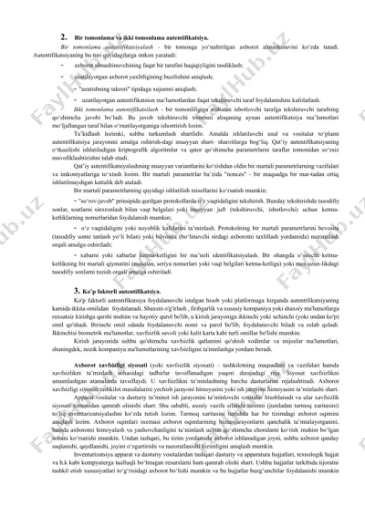 autentifikatsiya jarayoni — DOCX