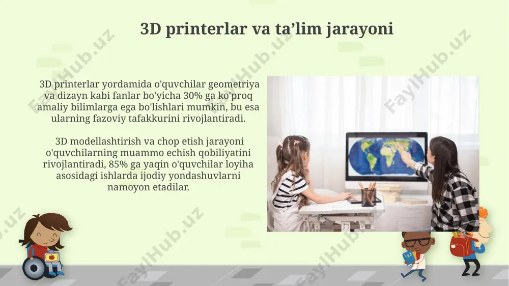 siz internetning ahamiyati simsiz internetning yuqori tezligi tufayli, o'quvchilar va o'qituvchilar 10 mbps dan yuqori tezlikda video darslar, onlayn sinovlar va hamkorlik platformalaridan foydalanishlari mumkin. qishloq hududlaridagi maktablarga simsiz internet orqali 500 dan ortiq onlayn kutubxona va ta'lim platformalariga kirish imkoniyati berib, bilim olish imkoniyatlarini kengaytiradi. taʼlimda katta maʼlumotlar tahlili mashinani o'rganish algoritmlari yordamida, katta ma’lumotlar tahlili o‘quvchilarning muvaffaqiyatsiz bo‘lish xavfini 20% ga kamaytirib, erta xavf omillarini aniqlash imkonini beradi. katta ma’lumotlar tahlili, 5000 dan ortiq o‘quvchi bo‘lgan maktablarda, o‘quv jarayonini optimallashtirish, resurslarni samarali taqsimlash va o‘qituvchilarning ishlash samaradorligini kuchaytirishda muhim rol o‘ynaydi. ochiq taʼlim resurslari (oʻtr) oʻtr platformalari, oʻrtacha 5000 dan ortiq taʼlim materiallarini oʻz ichiga olib, interaktiv mashqlar va baholovchi testlar orqali samarali oʻrganishni taʼminlaydi. ochiq taʼlim resurslaridan foydalanish, maktablarning 30% gacha internetga kirish imkoniyati cheklangan boʻlsa ham, mobil qurilmalar orqali oflayn rejimida ham mumkin. e'tiboringiz uchun rahmat @taqdimot_robot image6.jpg image7.jpg image8.jpg image9.jpg image10.jpg image11.jpg image12.jpg image13.jpg image14.jpg …