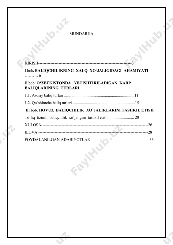 sulotlarini ishlab chiqarish hajmini oshirish bo`yicha chora-tadbirlar dasturi” qabul qilingan. agrar, suv xo`jaligi masalalari va ekologiya qo`mitasi tomonidan 2008-yil 29-sentabrdagi «mamlakat baliqchiligi: muammolar va ularni hal etish yo`llari» respublika konferensiyasining rezolutsiyasi hamda bmtning fao loyihasi doirasida milliy va xalqaro ekspertlar tomonidan ishlab chiqilgan «o`zbekiston 2008—2016-yillarda akvakultura va baliq ovlashni rivojlantirish konsepsiyasi va strategiyasi» me’yoriy hujjatlari asosida o`zbekiston respublikasi vazirlar mahkamasining 2011-yil 1-martdagi 03-35- 12-sonli bayoni bilan tasdiqlangan 2011-yilda “baliqchilik tarmog`ini rivojlantirish bo`yicha amalga oshiriladigan chora – tadbirlar” dasturiga ko`ra tarmoqni rivojlantirish dasturi doirasida qator amaliy tadbirlar o`tkazildi. o`zbekiston hududidan sirdaryo, amudaryo va zarafshon daryolari oqib o`tib, 300 000 gektar maydonga tabiiy ko`llar barpo qilgan. shularning eng kattasi arnasoy suv havzasi bo`lib, chordara suv omboridan suv oqizilishi natijasida paydo bo`lgan va shartli ravishda uch qismga: aydar ko`l (130 000 ga), tuzkon ko`l (40 000 ga) va arnasoy ko`l (10 000 ga)ga bo`linadi. har bir ko`lning joylashish hududi, chuqurligi, eni va uzunligiga …