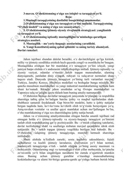 o‘zbekistonning o‘ziga xos istiqlol va taraqqiyot yo‘li — DOC