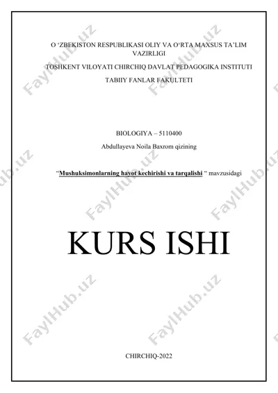 mushuksimonlarning hayot kechirishi va tarqalishi — DOCX