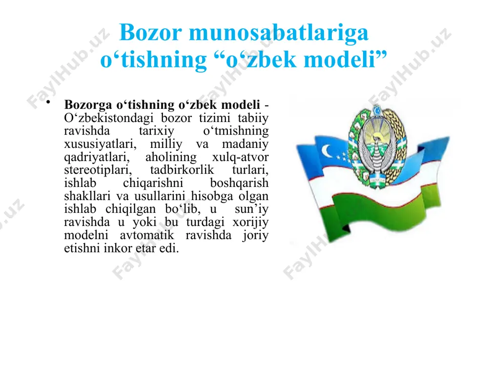 lab chiqildi. islohotning asosiy maqsadi - strategik va taktik vazifalarni samarali hal qilishga qodir, davlat chegaralari va uning hududiy yaxlitligi hamda daxlsizligiga har qanday tajovuzlarni zararsizlantirish va munosib ravishda qaytarishga qodir bo‘lgan, zamonaviy, harakatchan, yaxshi qurollangan armiya tashkil etishdir. foydanildan adabiyotlar: 1.o‘zbekiston respublikasining konstitutsiyasi.-t:”o‘zbekiston”, 2017 y. 2.karimov i.a.o‘zbekiston:milliy istiqlol, iqtisod, siyosat, mafkura.-t:1-tom,”o‘zbekiston”, 1996 y. 3.levitin l.o‘zbekiston tub burilish pallasida.-t:o‘zbekiston,2005 y. 4.erkaev a. o‘zbekiston yo‘li.-t: “ma’naviyat”, 2011 y. 5.mustaqillik:ilmiy-ommabop lug‘at.-t:sharq, 2006 y. 6.mustaqil o‘zbekiston tarixi.-t: akadmiya, 2013 y. e'tibоringiz uchun rahmat! 16 11 image1.png image2.jpg image3.jpeg image4.png /docprops/thumbnail.jpeg