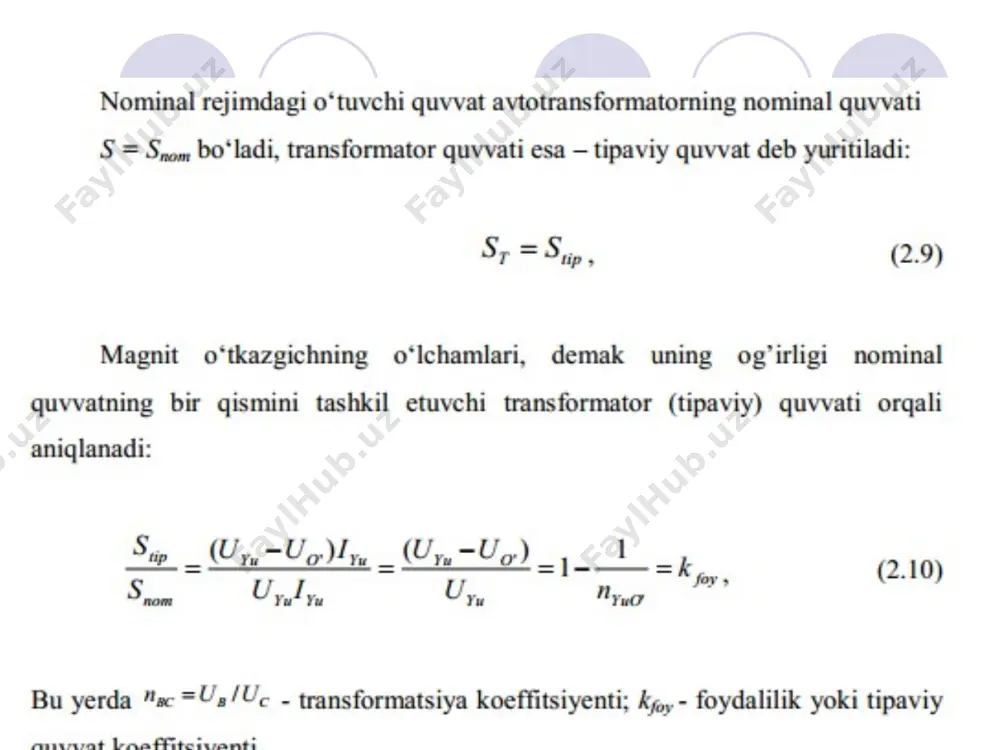 ning murakkabligi va, shu bilan birga, tannarxining qimmatligi uning kamchiligidir. quvvati 400630000 kva bo‘lgan zamonaviy transformatorlarda ishlatiladigan kuchlanishni rostlashning rpn turida rostlanishi (1016) foizlarda amalga oshiriladi. image1.png image2.png image3.png image4.png image5.png image6.png image7.png image8.png image9.png image10.png image11.png image12.png image13.png image14.png image15.png image16.png image17.png image18.png image19.png /docprops/thumbnail.jpeg