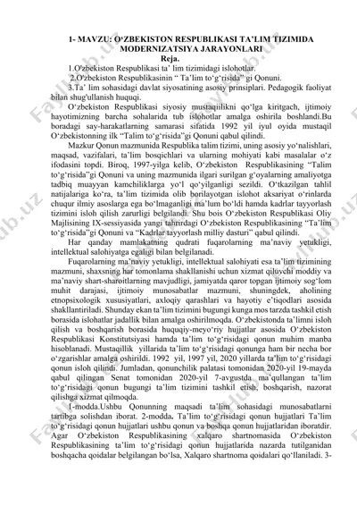 o‘zbekiston respublikasi ta’lim tizimida modernizatsiya jarayonlari — DOCX