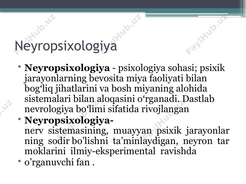 an foydalanib, asab tizimining faoliyati va tuzilishi bilan bilish funktsiyalari o'rtasidagi bog'liqlikni tekshiradi. tadqiqotlarning aksariyati laboratoriyada sog'lom odamning xatti-harakatlarini o'rganishda, ammo ba'zi tadqiqotlar hayvonlar ustida o'tkazilgan tajribalarda o'tkaziladi. inson ishtirokidagi tajribalarning afzalligi shundaki, neyroanatomiya va psixologik funktsiyalar o'rtasidagi bog'liqlikni o'rganish uchun inson asab tizimining o'ziga xos funktsiyalaridan foydalanish mumkin. neyropsixologiyaning metodologik asoslarini, mustaqil ilmiy fan sifatida foydalanadigan barcha xilma-xil usullarini hisobga olgan holda ularni ikki guruhga bo'lish mumkin. birinchisi, asosiy nazariy bilimlarni qo'lga kiritgan usullarni, ikkinchisi - neyropsixologlar tomonidan amalda qo'llaniladigan usullarni o'z ichiga olishi kerak. birinchi guruhga kelsak: qiyosiy anatomik tadqiqot usuli; tirnash xususiyati usuli; yo'q qilish usuli. tadqiqotning qiyosiy anatomik usuli hayot tarzlari, xatti-harakatlarning ularning asab tizimining tuzilish xususiyatlariga bog'liqligini aniqlashga imkon beradi. ushbu usul yordamida miya ishining tamoyillari, shuningdek miya yarim korteksining tuzilishi aniqlandi, ammo ba'zi tuzilmalarning funktsiyalarini o'rganish qiyin kechdi. rag'batlantirish usuli miyaga ta'sir qilish natijasida yuqori aqliy funktsiyalar (hpf) xususiyatlarini tahlil qilishni o'z ichiga oladi. …