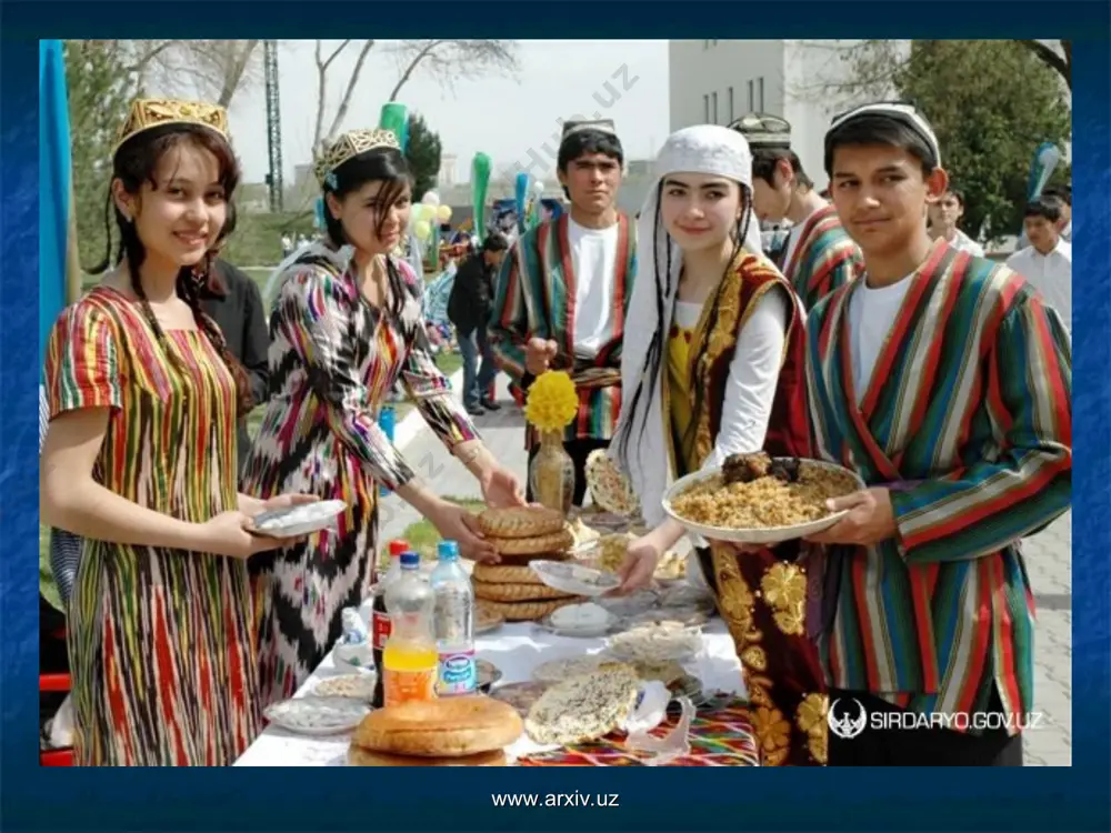 nged despite the desire of many invaders to impose alien culture on. arabs had the greatest influence on uzbek customs and traditions, through the extension of islam throughout central asia. islam traditions were closely intertwined with local culture and firmly settled in the mode and minds of uzbek people. www.arxiv.uz www.arxiv.uz www.arxiv.uz www.arxiv.uz centuries-old customs and traditions of uzbek people are carefully maintained and passed on from generation to generation. like many asian nations, most festive uzbek customs are related with major family celebrations: births and weddings. these events include many rites and rituals, involving parents, children, brothers, sisters, immediate and remote relatives as well as neighbors and guests. each one has its own role. uzbek traditions are based on hospitality, respect for elders, observance of rules of the koran. www.arxiv.uz www.arxiv.uz www.arxiv.uz www.arxiv.uz customs and traditions of uzbekistan traditions customs and traditions of uzbekistan traditions and customs of uzbek …