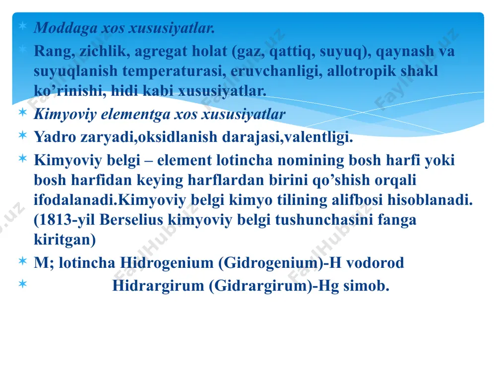 bir mol moddaning n.sh da egallagan hajmi. bir mol gaz n.sh da 22,4 litr hajmni egallaydi. karrali nisbatlar qonuni (1803-yil j.dalton) – agar ikki element bir-biri bilan bir necha birikma hosil qilsa,bu birikmalardagi bir element massasi ikkinchi element massasiga kichik butun sonlar nisbatida bo’ladi image2.png /docprops/thumbnail.jpeg