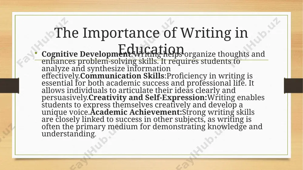 trike a balance between encouraging creative expression and teaching grammar/mechanics. avoid overcorrecting, which might discourage creativity.lack of motivation:use topics of interest to students and show the relevance of writing skills in their personal and future professional lives. the broader impact of writing education teaching writing has far-reaching effects on students' personal and academic development. it fosters not only language proficiency but also analytical skills, cultural awareness, and emotional intelligence. students who learn to write effectively are better equipped to articulate their thoughts, advocate for themselves, and participate meaningfully in society. conclusion teaching writing is a multifaceted endeavor that requires patience, creativity, and adaptability. by employing a variety of methods and creating a supportive learning environment, educators can help students develop a lifelong appreciation for writing. writing is not just an academic skill but a vital life skill that opens doors to opportunities, fosters self-expression, and enables individuals to make their …